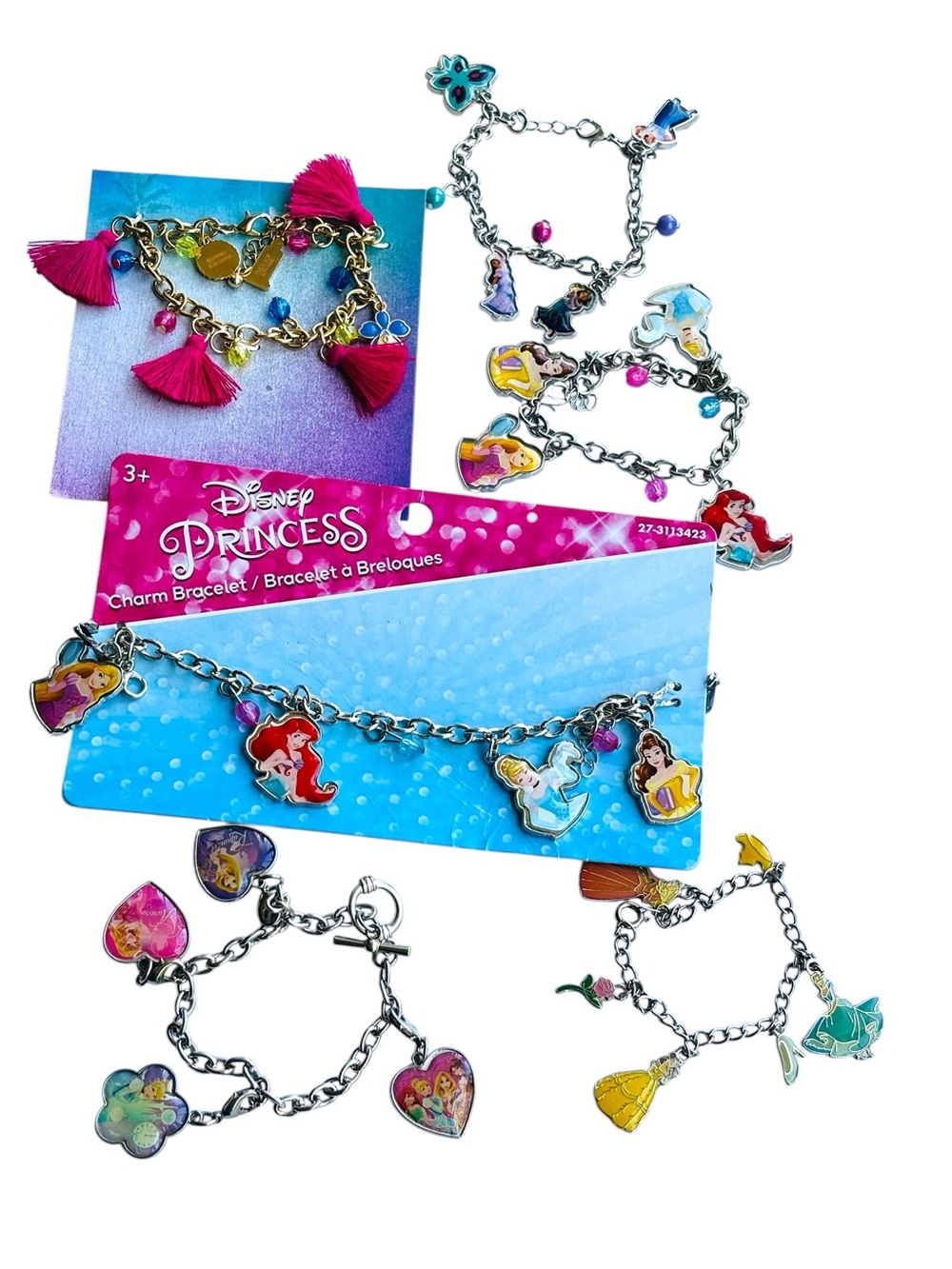 Disney Charm Bracelet Lot Princess Encanto Ariel Belle Cinderella Rapunzel
